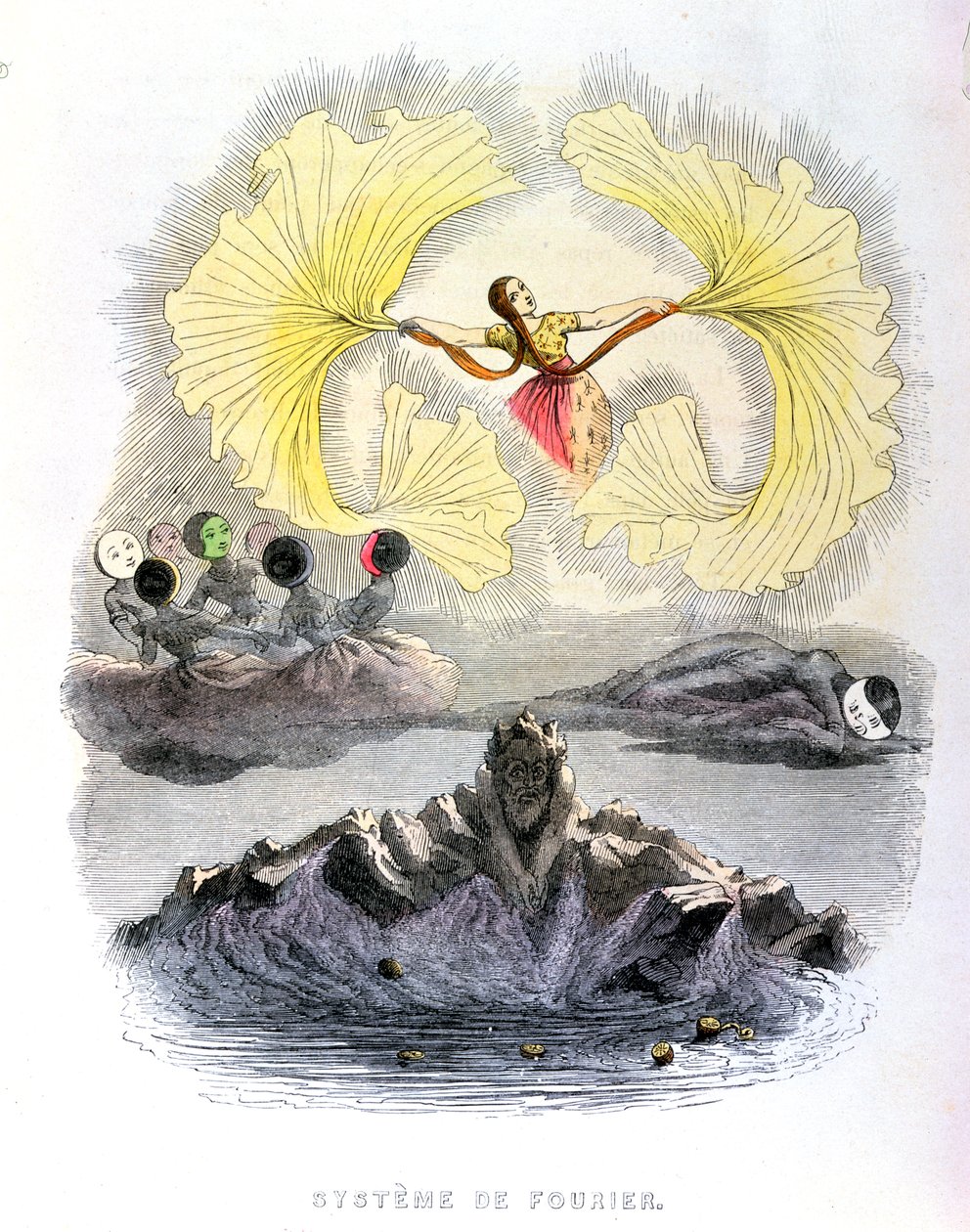 „System Fouriera”, karykatura z rozdziału „Najlepsza forma rządów” w książce Grandville „Un Autre Monde”, Paryż, 1844 autorstwa Grandville