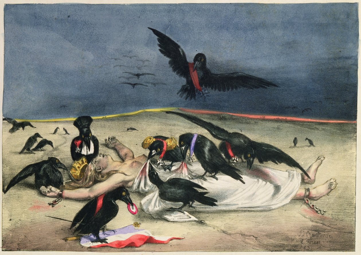 Francja dostarczała wronom wszelkiego rodzaju, z „La Caricature”, 31 października 1831 r. autorstwa Grandville