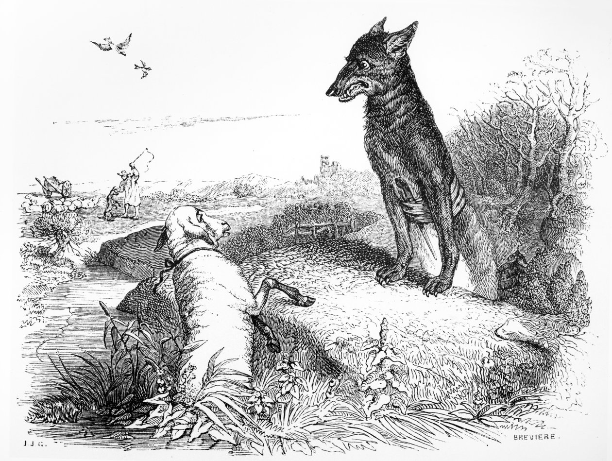 Wilk i Baranek, ilustracja do „Bajek” La Fontaine, wyd. H. Fournier Aine, 1838 autorstwa Grandville
