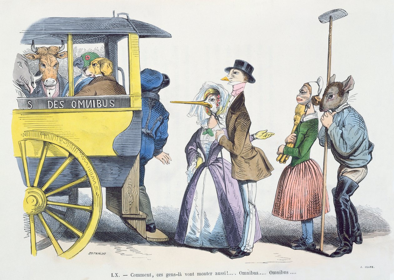 „Co masz na myśli mówiąc, że ci ludzie też będą się dogadywać?” karykatura z serii „Les Metamorphoses du Jour”, przedrukowana w 1854 roku autorstwa Grandville