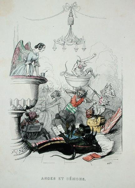 Anioły i demony, ilustracja z „Innego świata” autorstwa Grandville