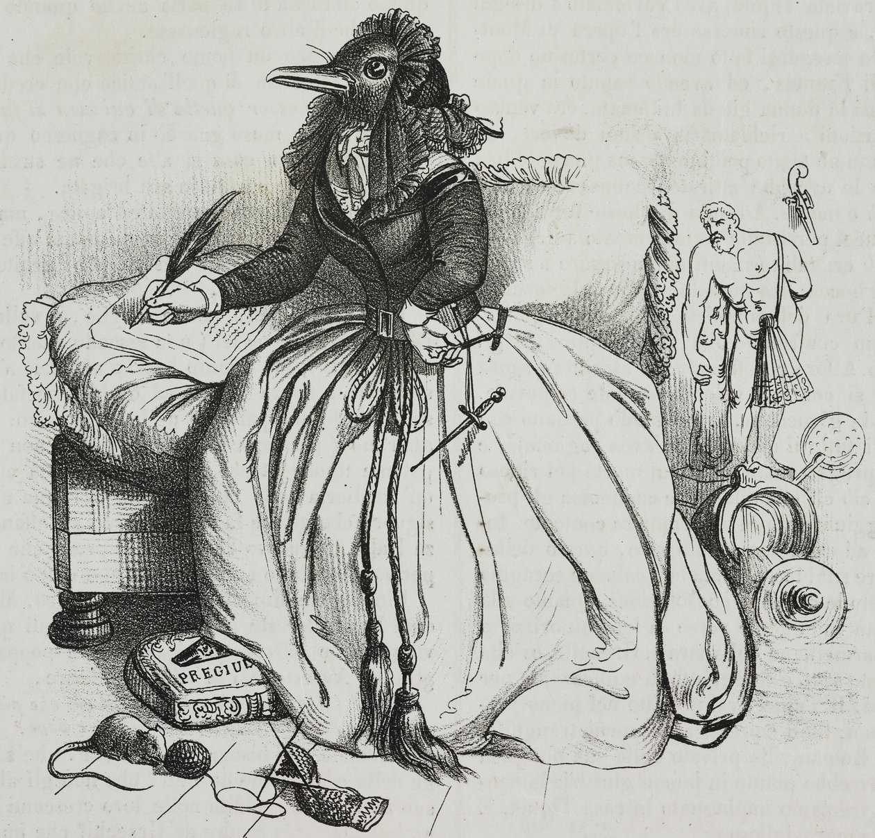 Kobieta piśmienna, karykatura Jean-Jacques Grandville (1803-1847), litografia Giovanniego Marianiego z Polioramy Pittoresco, n 18, 11 grudnia autorstwa Grandville