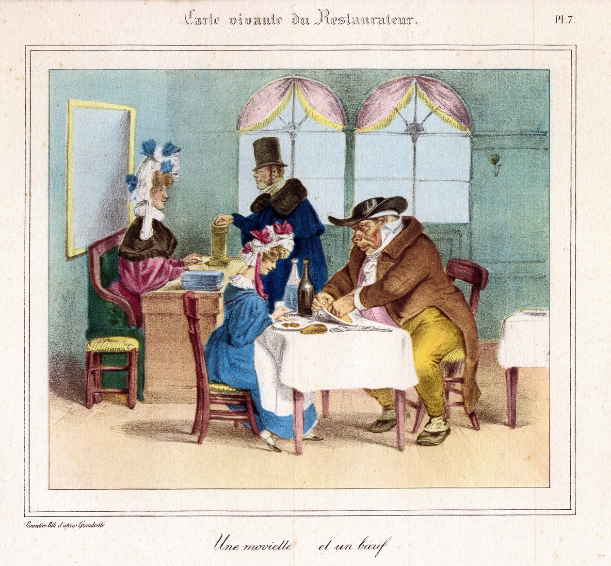 Żywa karta restauracji: mięczak i wołowina. 1831-32 (litografia) autorstwa Grandville