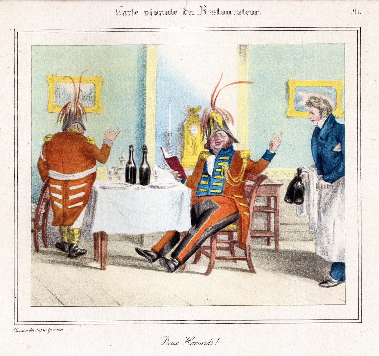 Mapa życia restauratora: dwa homary! 1831-32 (litografia) autorstwa Grandville