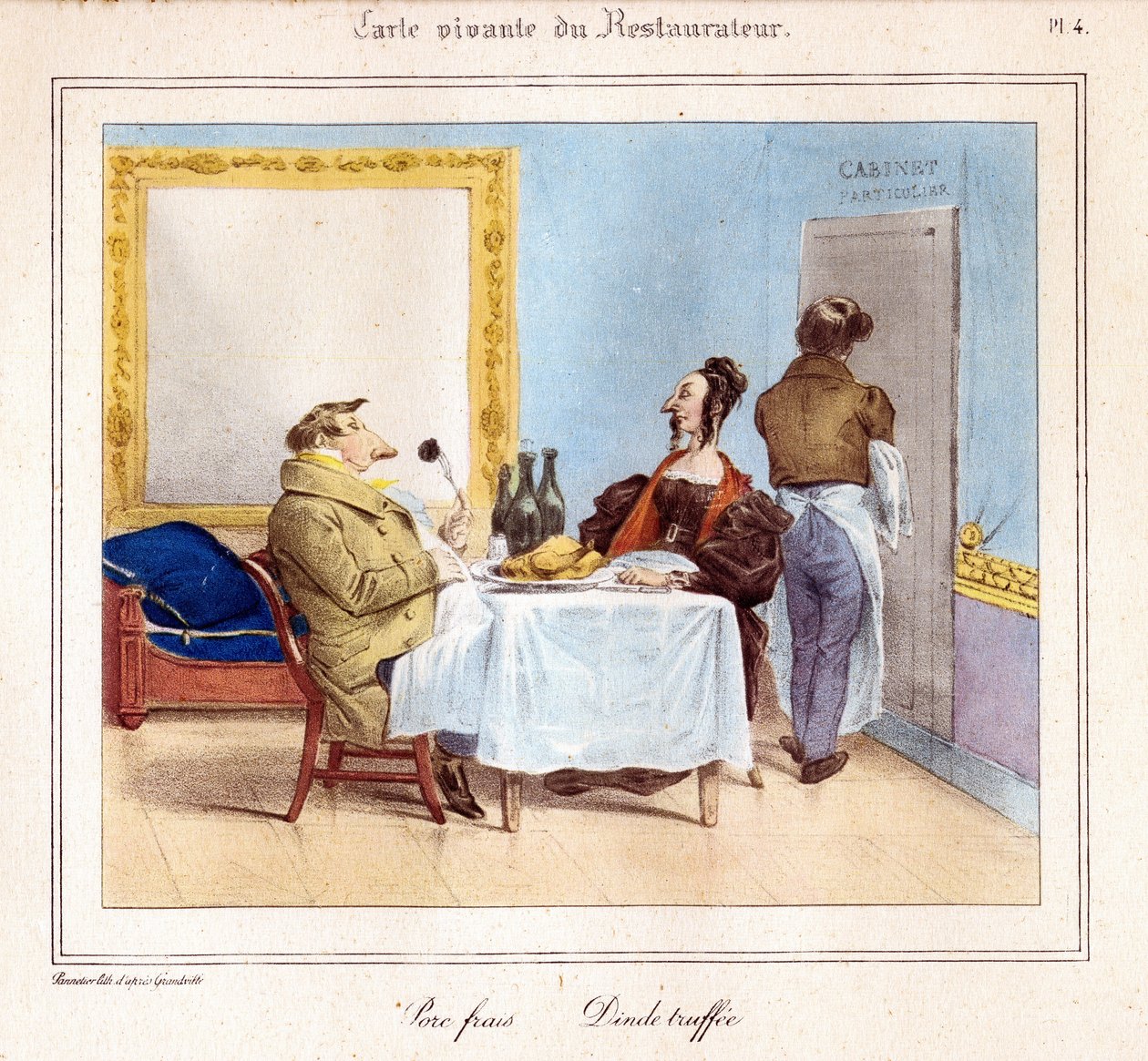 Żywa karta restauratora: Świeża wieprzowina i trufla z indyka. 1831-32 (litografia) autorstwa Grandville