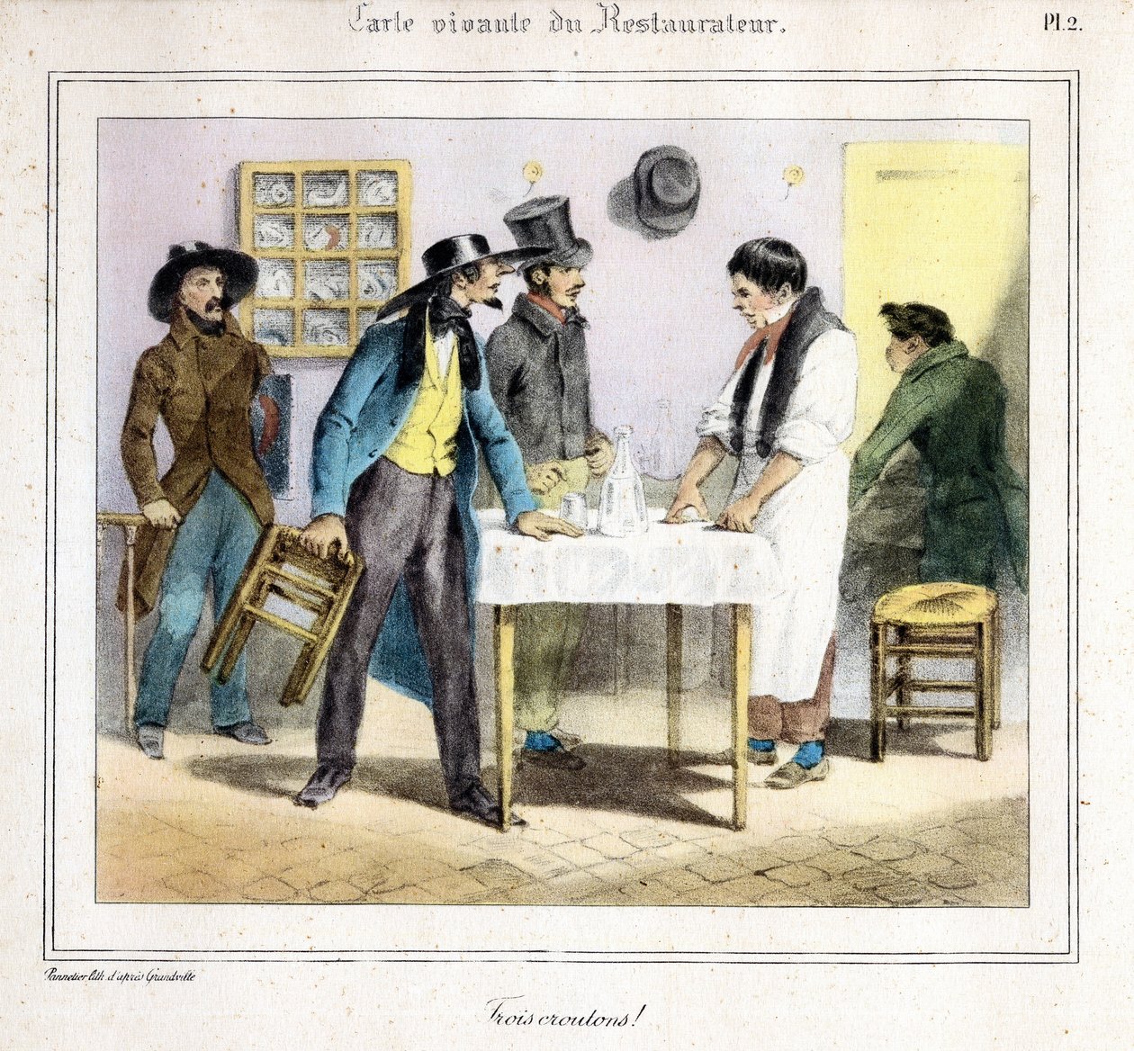 Żywa karta restauratora: Trzy grzanki! 1831-32 (litografia) autorstwa Grandville