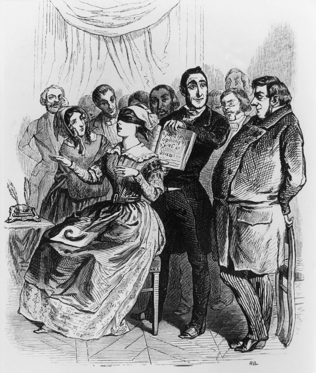 Niewidomy publiczny jasnowidz Commwalker Subject, który widzi godzinę przez żołądek i czyta przez kręgosłup autorstwa Grandville (1803 47)
