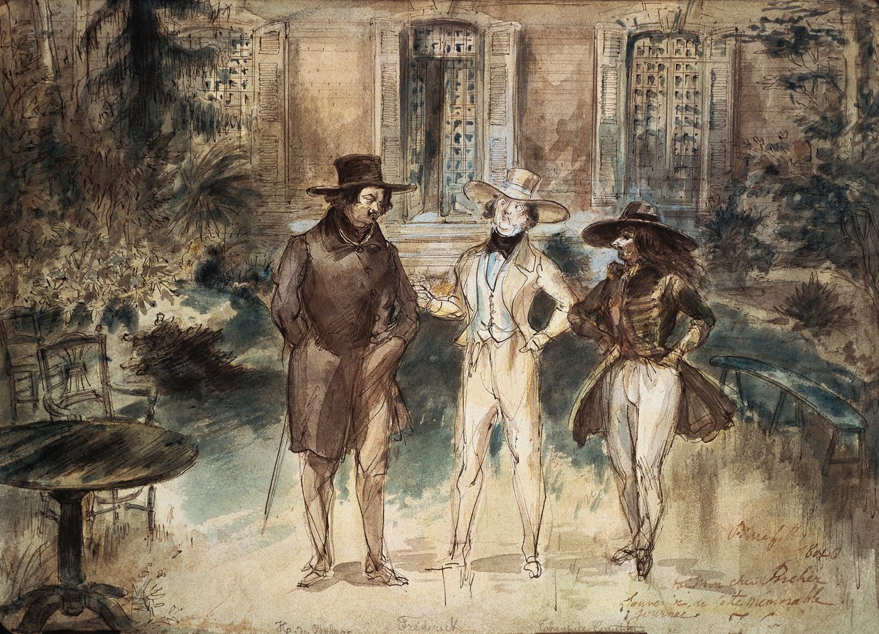 Karykatura Honore de Balzac, Fredericka Lemaitre i Theophile Gautier autorstwa Gerarda Granville autorstwa Grandville