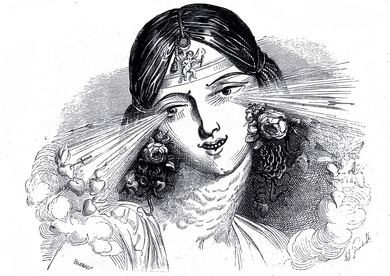 Twarz kobiety o przenikliwych oczach autorstwa Grandville (1803 47)