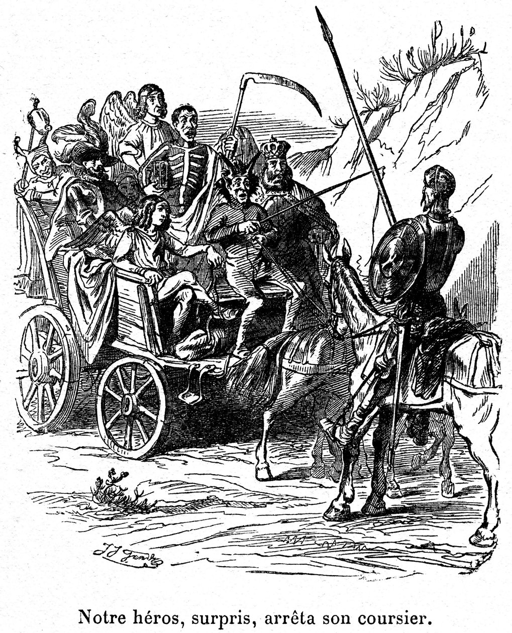 Ilustracja przedstawiająca przygody Don Kichota autorstwa Cervantesa autorstwa Grandville (1803-47)