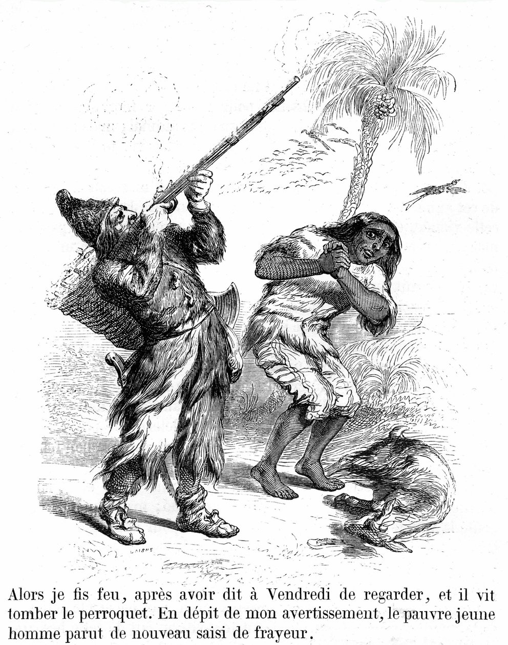 Ilustracja do powieści Robinson Crusoe autorstwa Daniela de Foe (DeFoe) Grandville