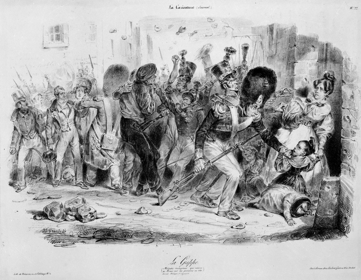 La Flu (grypa): choroba zaraźliwa, która w 1831 r. wywiera furię na Paryżan - rycina Grandville