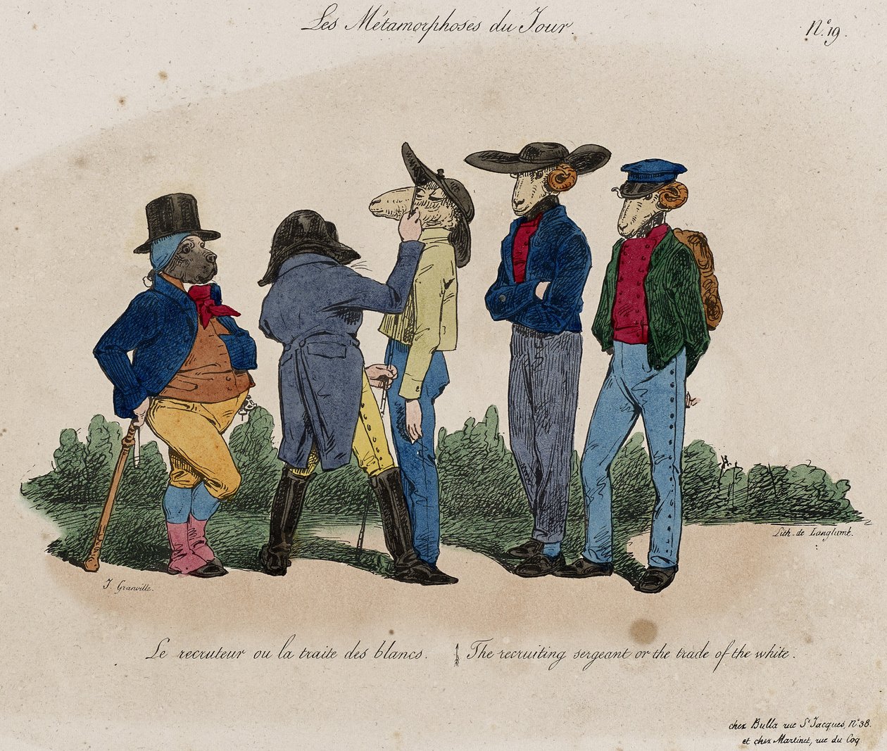 Les Metamorphoses du Jour, nr 19 (lito ręcznie kolorowane) autorstwa Grandville