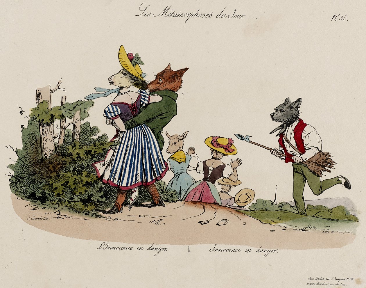Les Metamorphoses du Jour, nr 35 (lito ręcznie kolorowane) autorstwa Grandville
