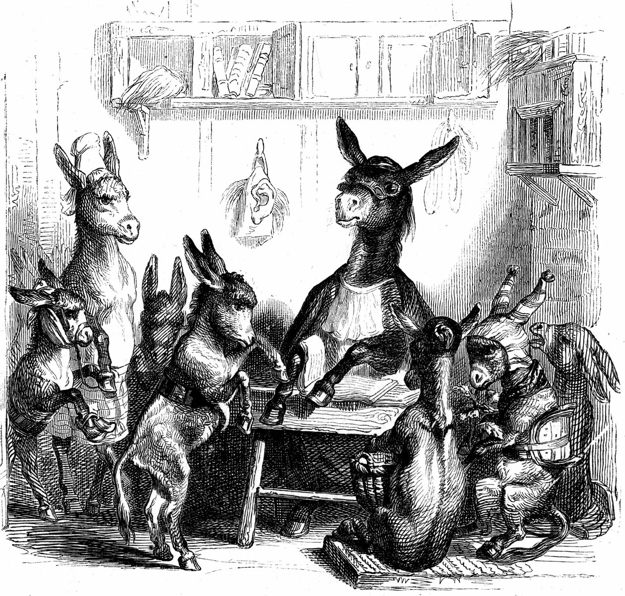 Scena z "Les animaux peints par eux-memes - Vie privee et publique des animaux" napisana przez Balzaca autorstwa Grandville (1803 47)