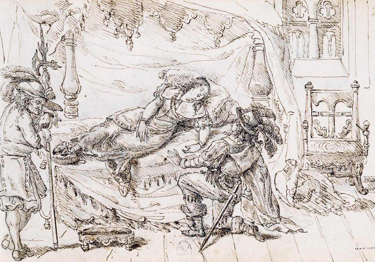 Śpiąca królewna, ilustracja do bajki Charlesa Perraulta (1628-1703), rycina Grandville (1803-1847) autorstwa Grandville