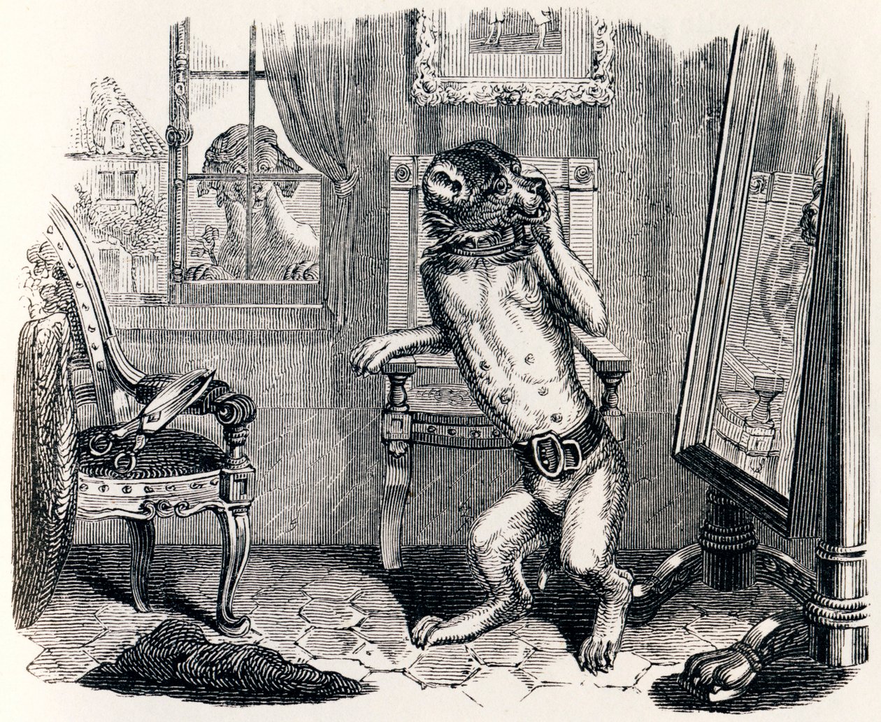 Pies z wyciętymi uszami - Fables by La Fontaine autorstwa Grandville