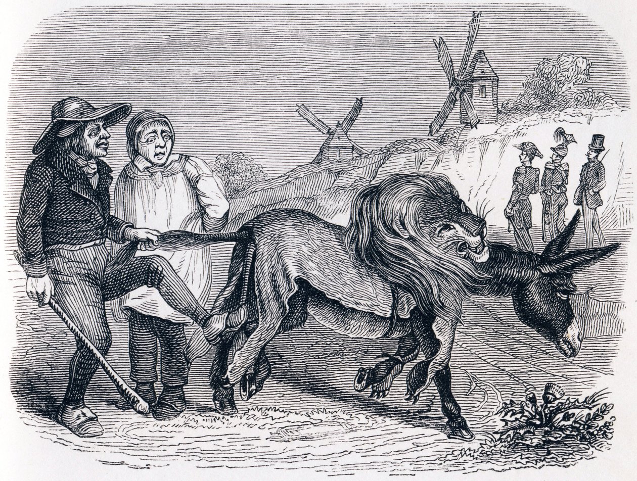 Osioł ze skórą lwa - Bajki La Fontaine autorstwa Grandville