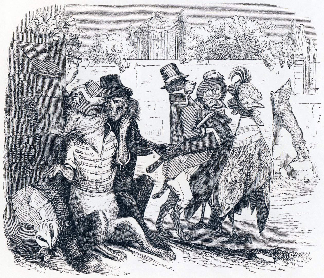 Lis i winogrona (Le renard et les raisins) - Bajki La Fontaine autorstwa Grandville