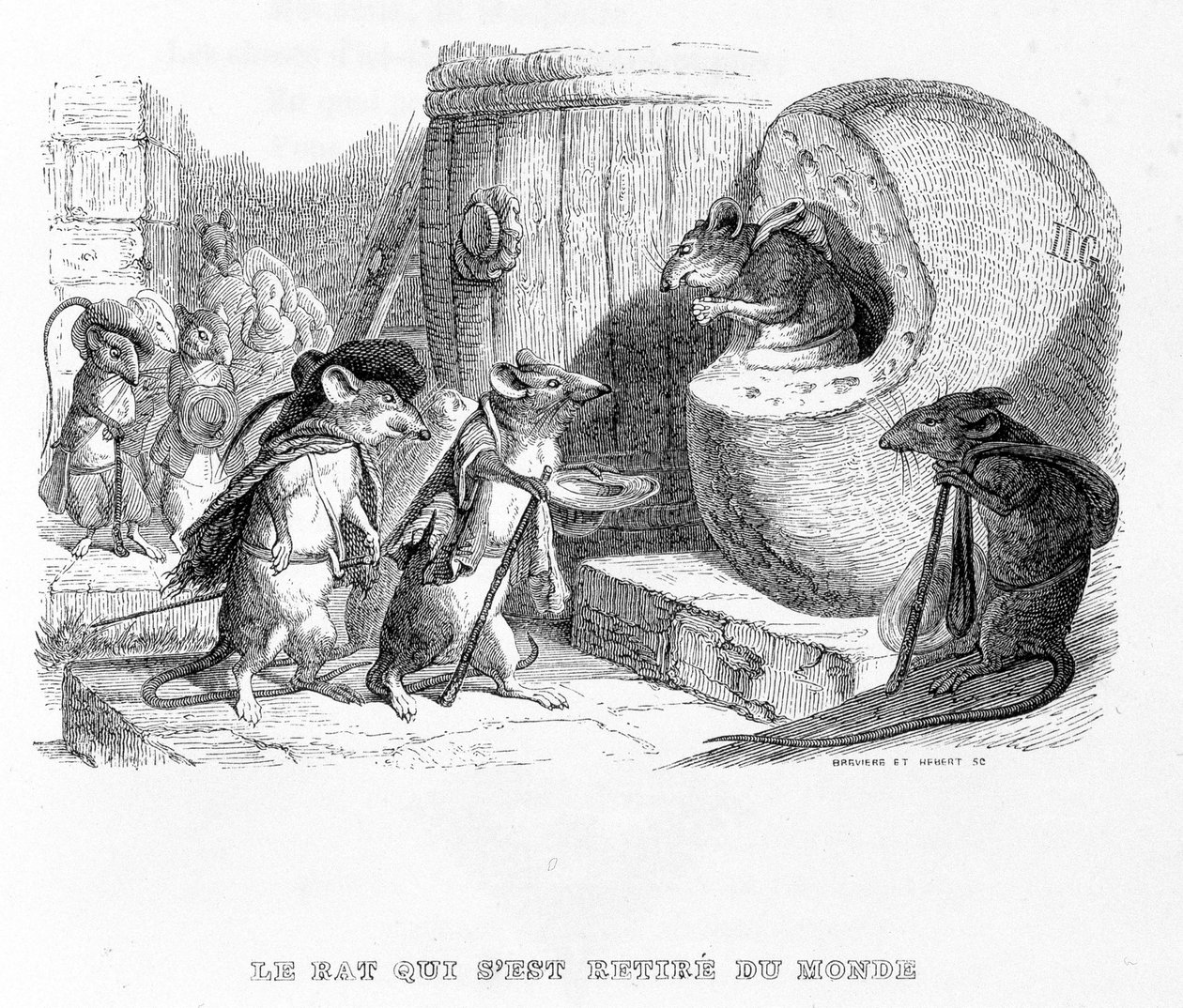 Szczur, który wycofał się ze świata - w „Bajkach” de La Fontaine, chory. wysłana przez Grandville autorstwa Grandville