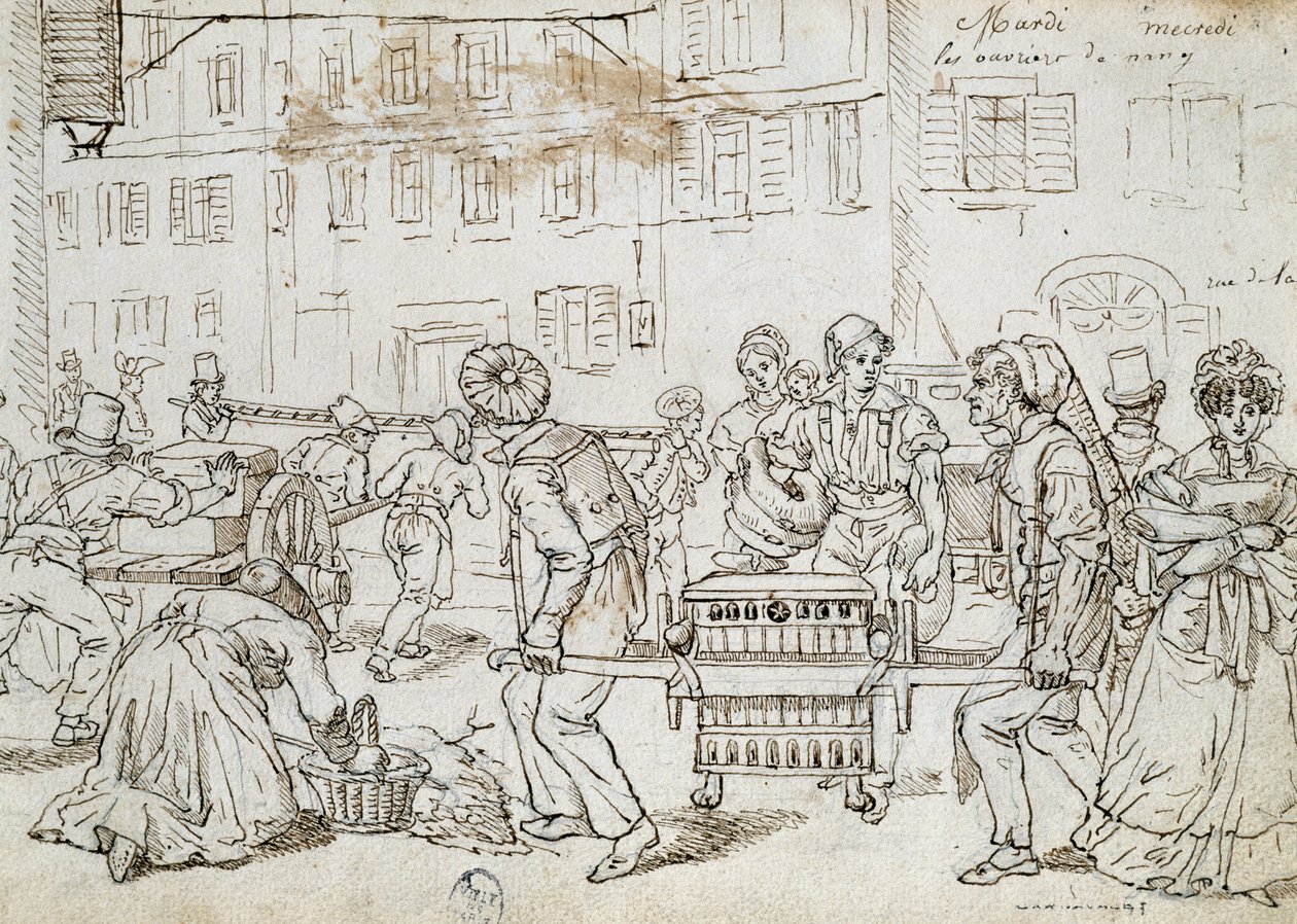 Robotnicy Nancy, rysunek Jean-Jacques Grandville (1803-1847), Francja autorstwa Grandville