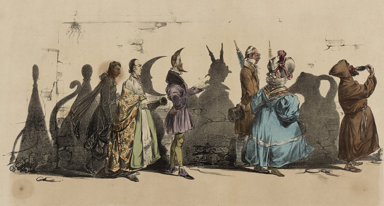 Karykatura; Les Ombres Portees, nr 5 (ręcznie kolorowana litografia) autorstwa Grandville 1803 47 Grandville 1803 47