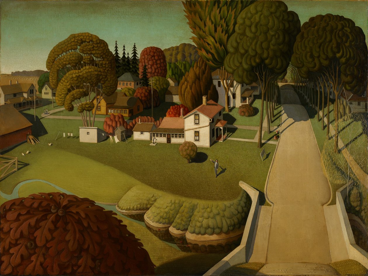 Miejsce urodzenia Herberta Hoovera, Oddział Zachodni, Iowa, 1931 (olej na masonicie) autorstwa Grant Wood