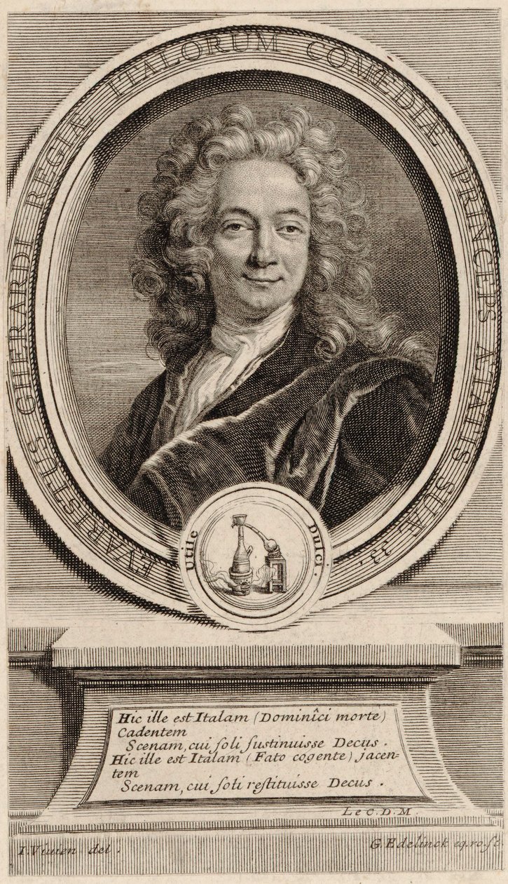 Portret włoskiego aktora i pisarza Evaristo Gherardi autorstwa Gérard Edelinck