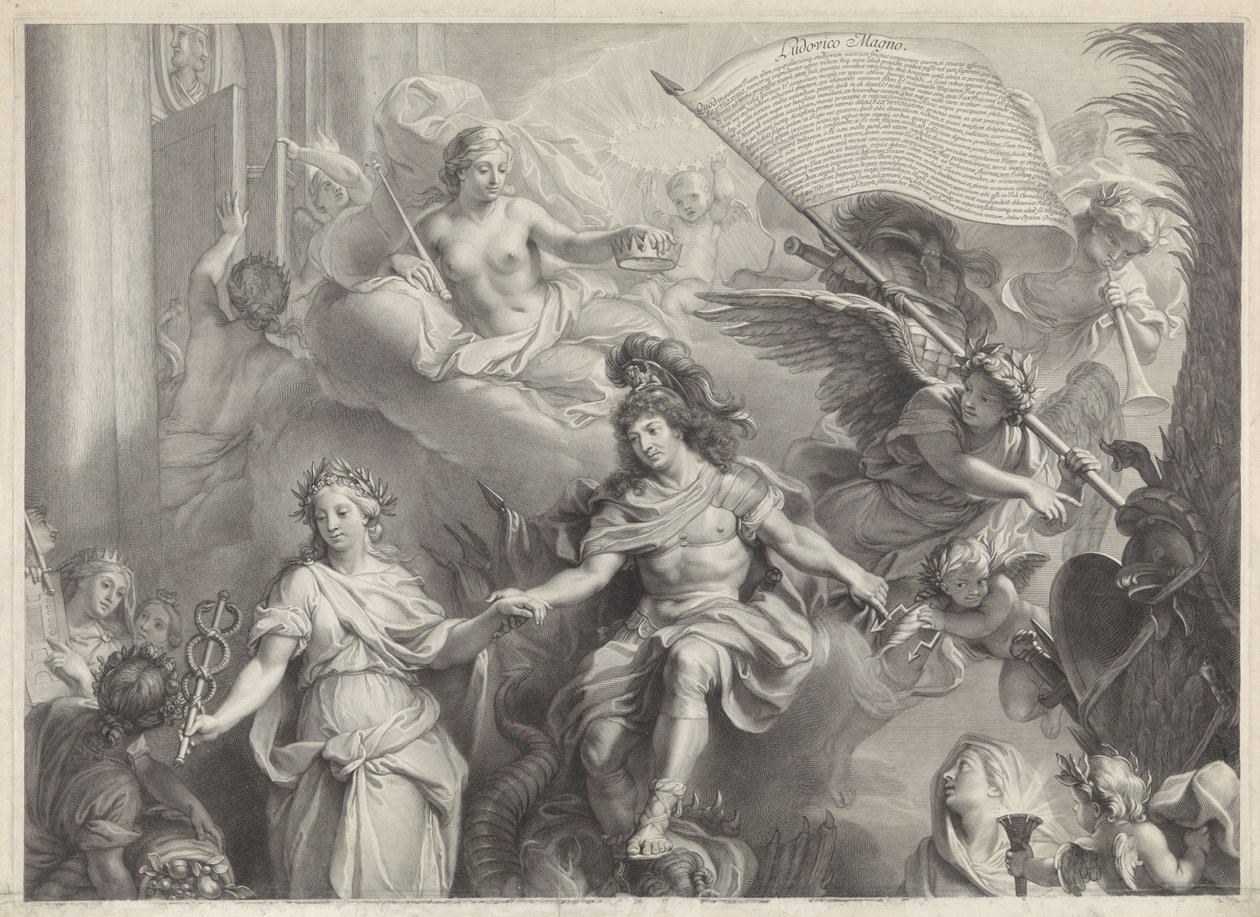 Alegoria władzy Ludwika XIV autorstwa Gérard Edelinck