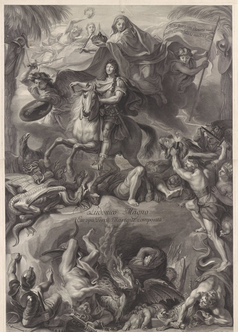 Alegoryczny portret konny Ludwika XIV, króla Francji autorstwa Gérard Edelinck