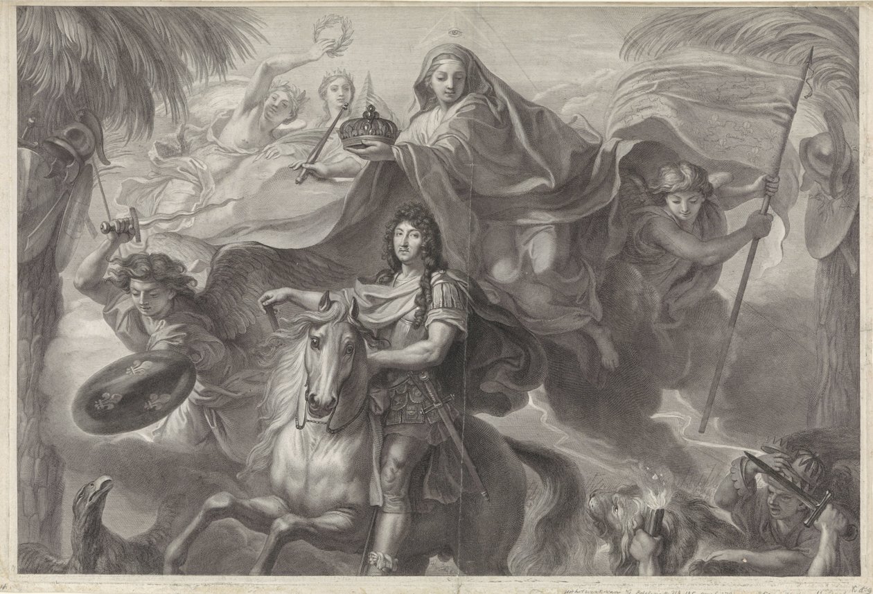 Alegoryczny portret konny Ludwika XIV, króla Francji autorstwa Gérard Edelinck