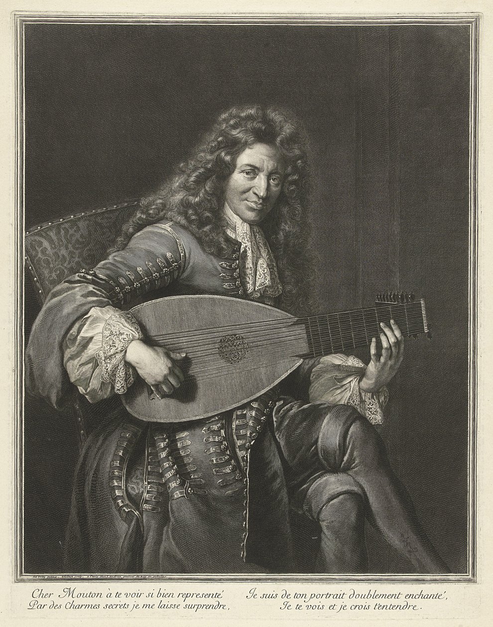 Portret lutnisty i kompozytora Charlesa Moutona ok. 1930 r. 1626-1710, ok. 1626-1710 1695 autorstwa Gérard Edelinck