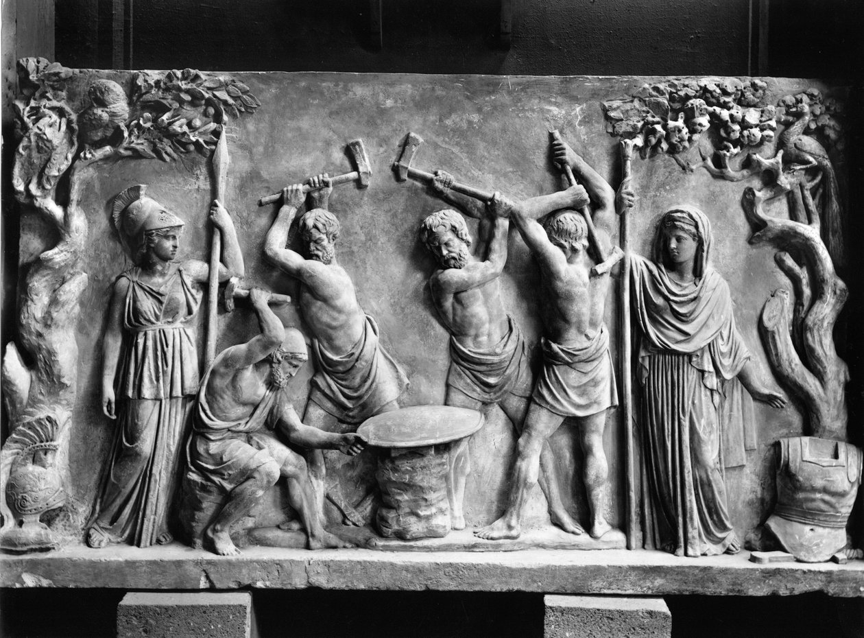 Hefajstos i Cyklop wykuwają tarczę Achillesa (marmur) (zdjęcie czarno-białe) autorstwa Greco Roman Greco Roman