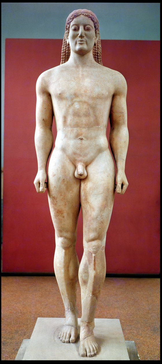 Anavysos Kouros, pomnik nagrobny Kroisos c.530-520 pne (marmur) autorstwa Greek