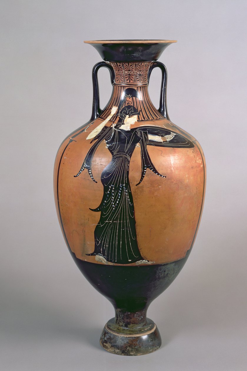 Attic Black-figure Amfora Panathenaic Prize, przedstawiająca Atenę Promachos, ok. 340-339 p.n.e. (ceramika) (patrz także 120116) autorstwa Greek