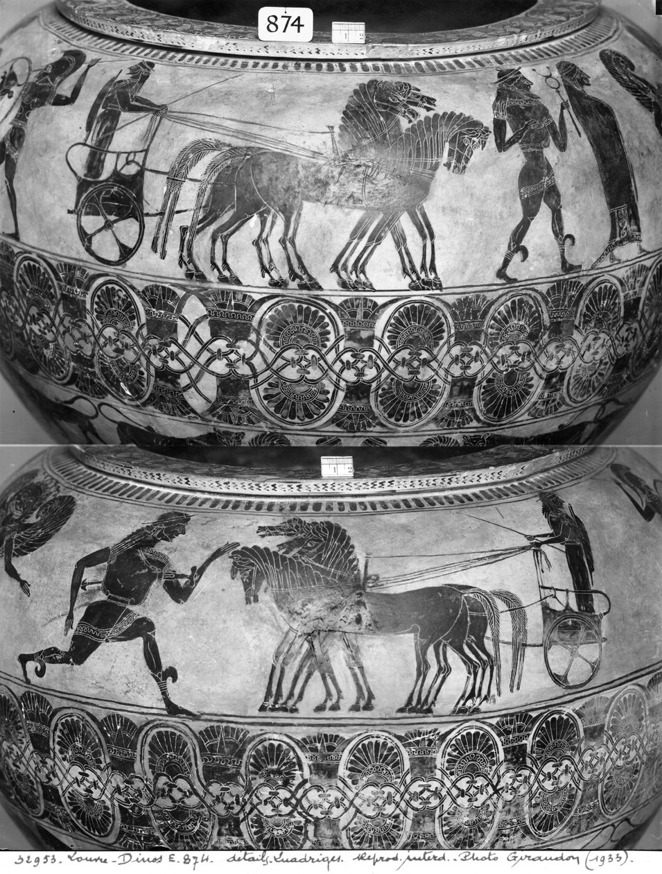 Czarne dinozaury ze strychu przedstawiające woźnice, ok. 590 pne (ceramika) autorstwa Greek