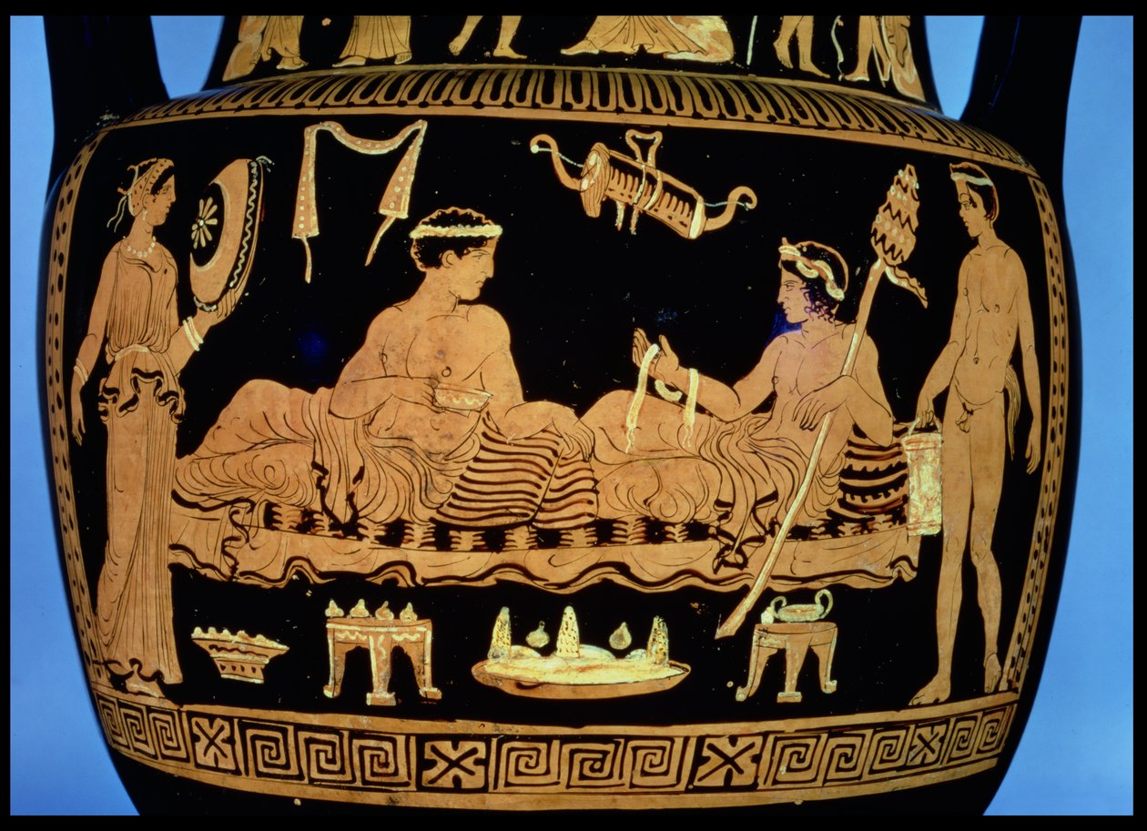 Czerwonofigurowa amfora strychowa ozdobiona sceną sympozjum (ceramiczna) autorstwa Greek