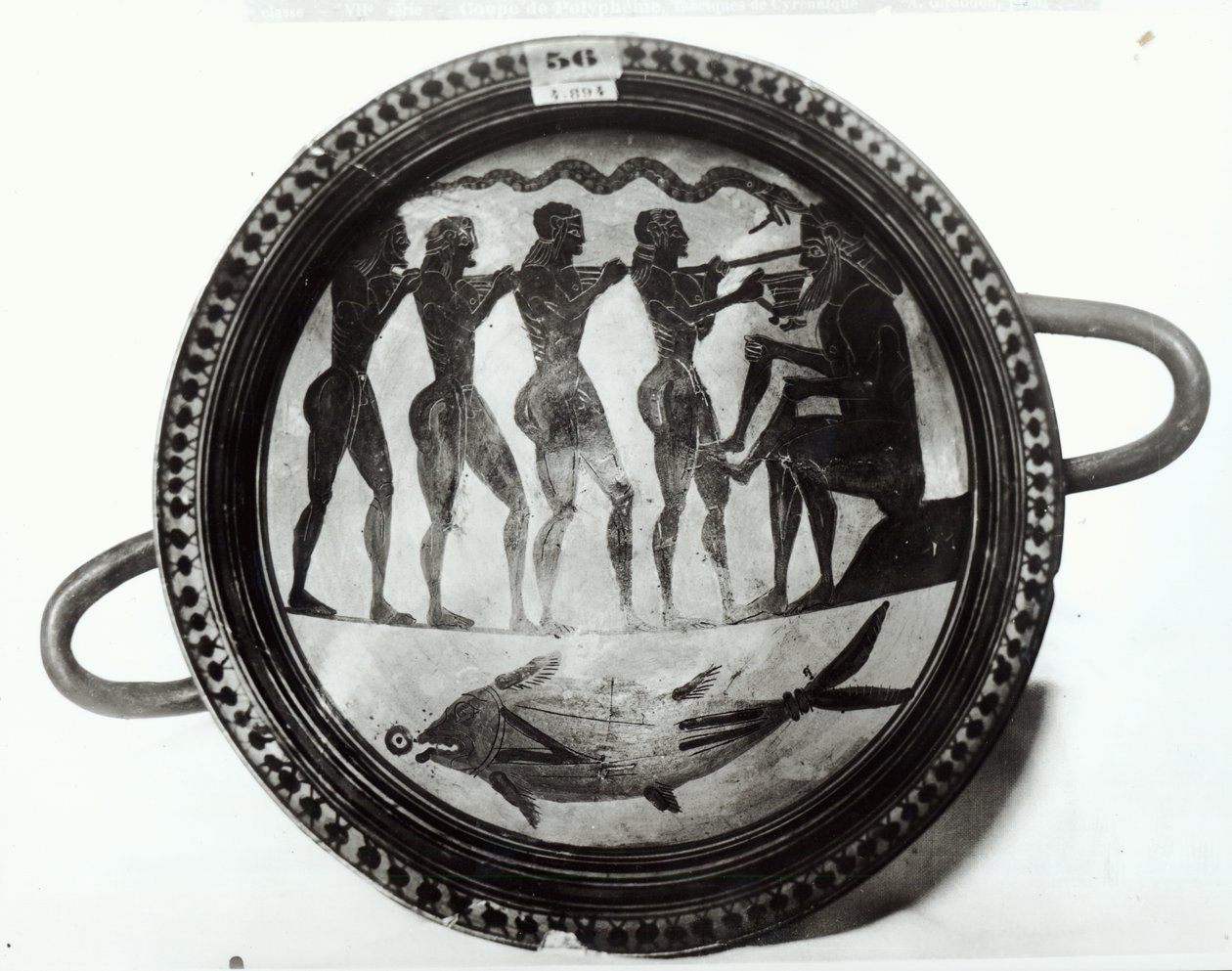 Kielich przedstawiający Ulissesa i jego Towarzyszy Oślepiający Polifem (ceramiczny) (patrz także w kolorze FLA 168743) autorstwa Greek