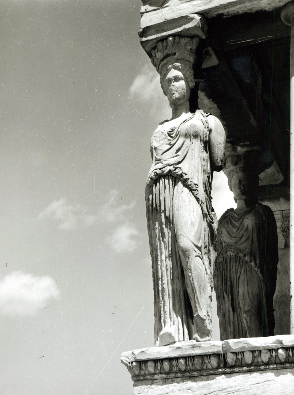 Detal kariatydy z Erechtejonu, 421-406 p.n.e. zdjęcie marmuru bw autorstwa Greek