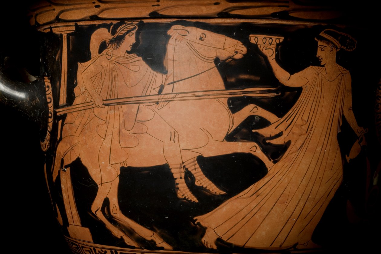Fragment krateru dzwonowego z czerwoną figurą na poddaszu, ok. 440 pne terakota, patrz 270383 autorstwa Greek