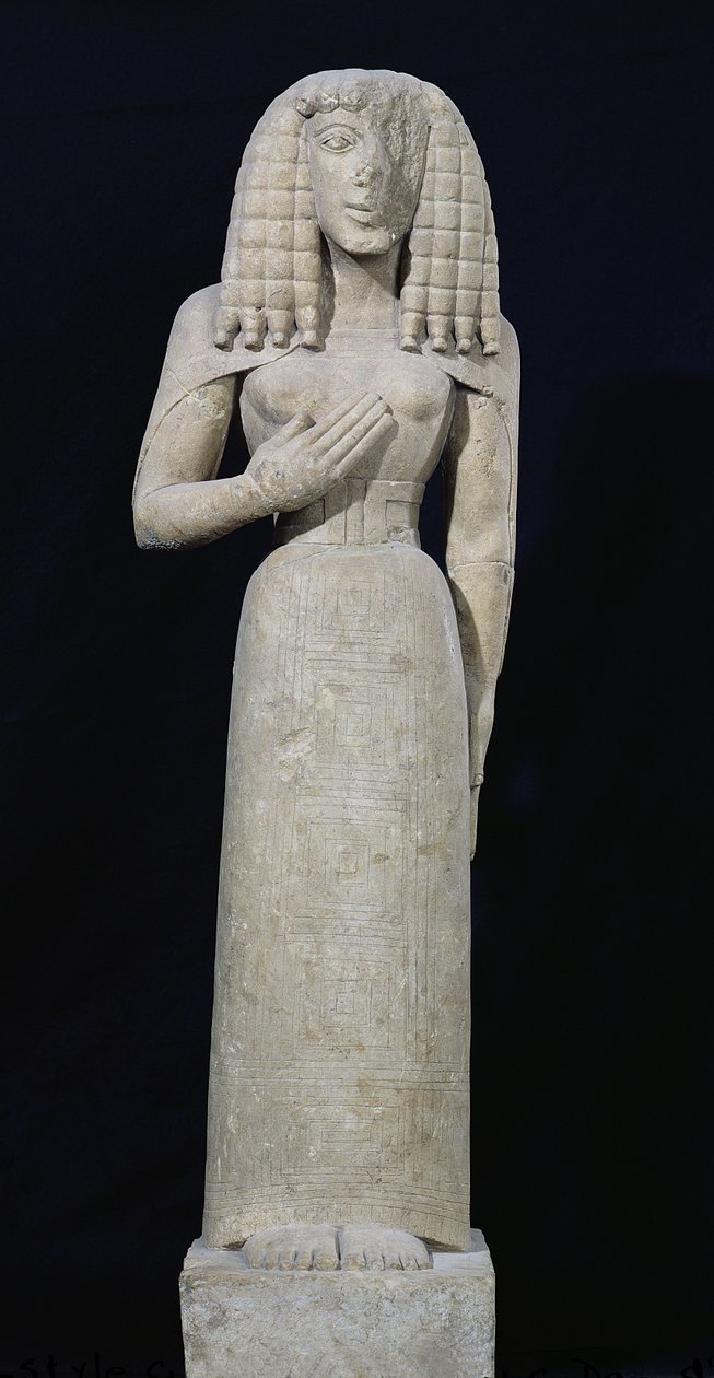 Posąg kobiety, znany jako Bogini Auxerre, ok. 640-630 pne (wapień) (szczegóły patrz 164695) autorstwa Greek
