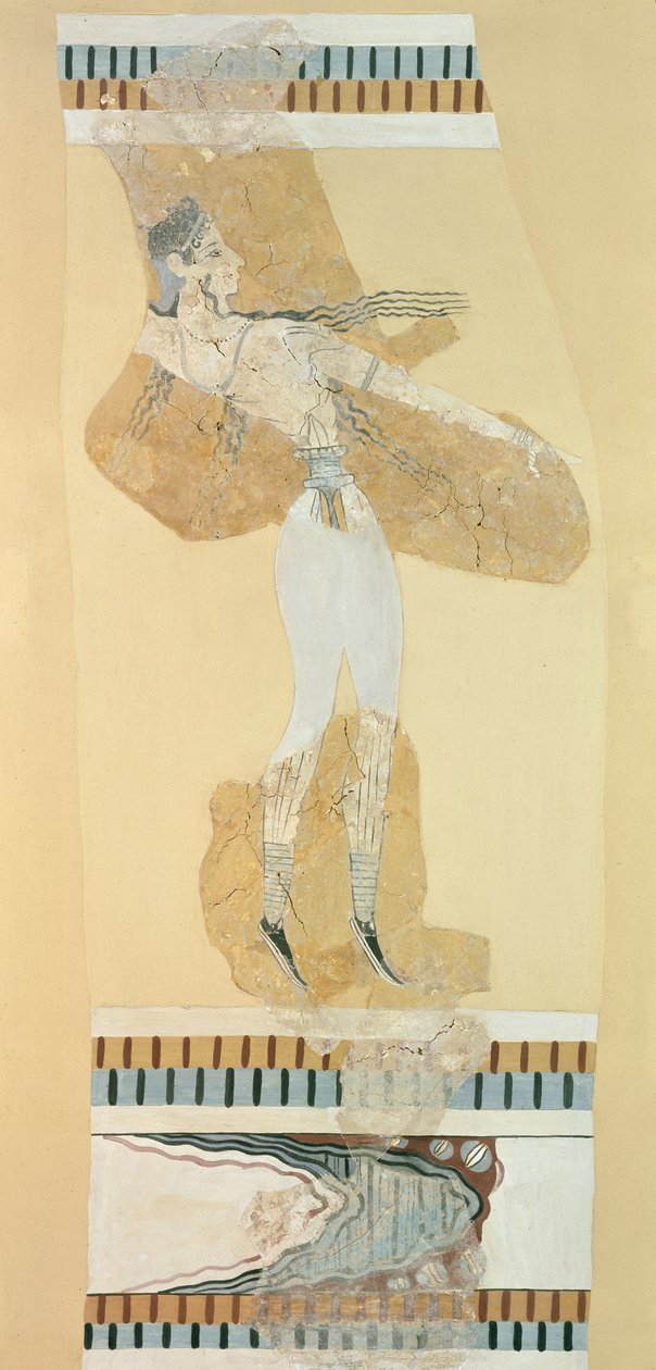 Fragment fresku przedstawiającego Taureadora z pałacu w Knossos, późny okres minojski I autorstwa Greek