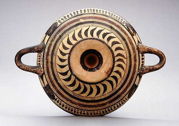 Lakoński puchar kylix przedstawiający Zeusa i Hermesa, ok. 550-530 pne (glina) autorstwa Greek