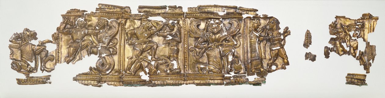 Fragment reliefu, ok. 540-30 p.n.e. (złocony i pozłacany) autorstwa Greek