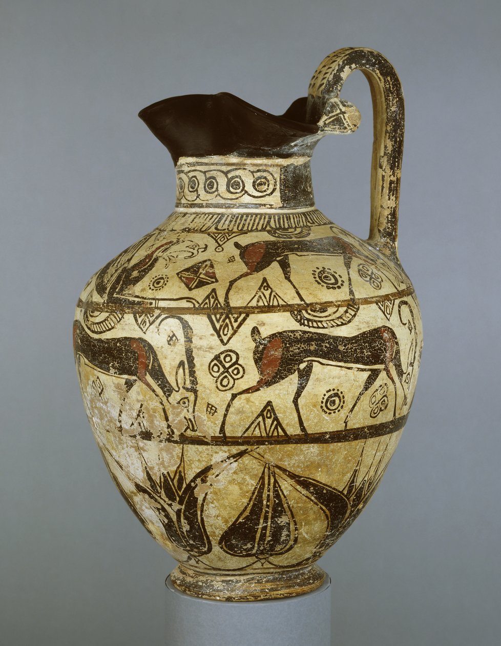 Oinochoe rodyjskie środkowe dzikie kozy, z Rodos, ok. 600 pne (ceramiczne) autorstwa Greek