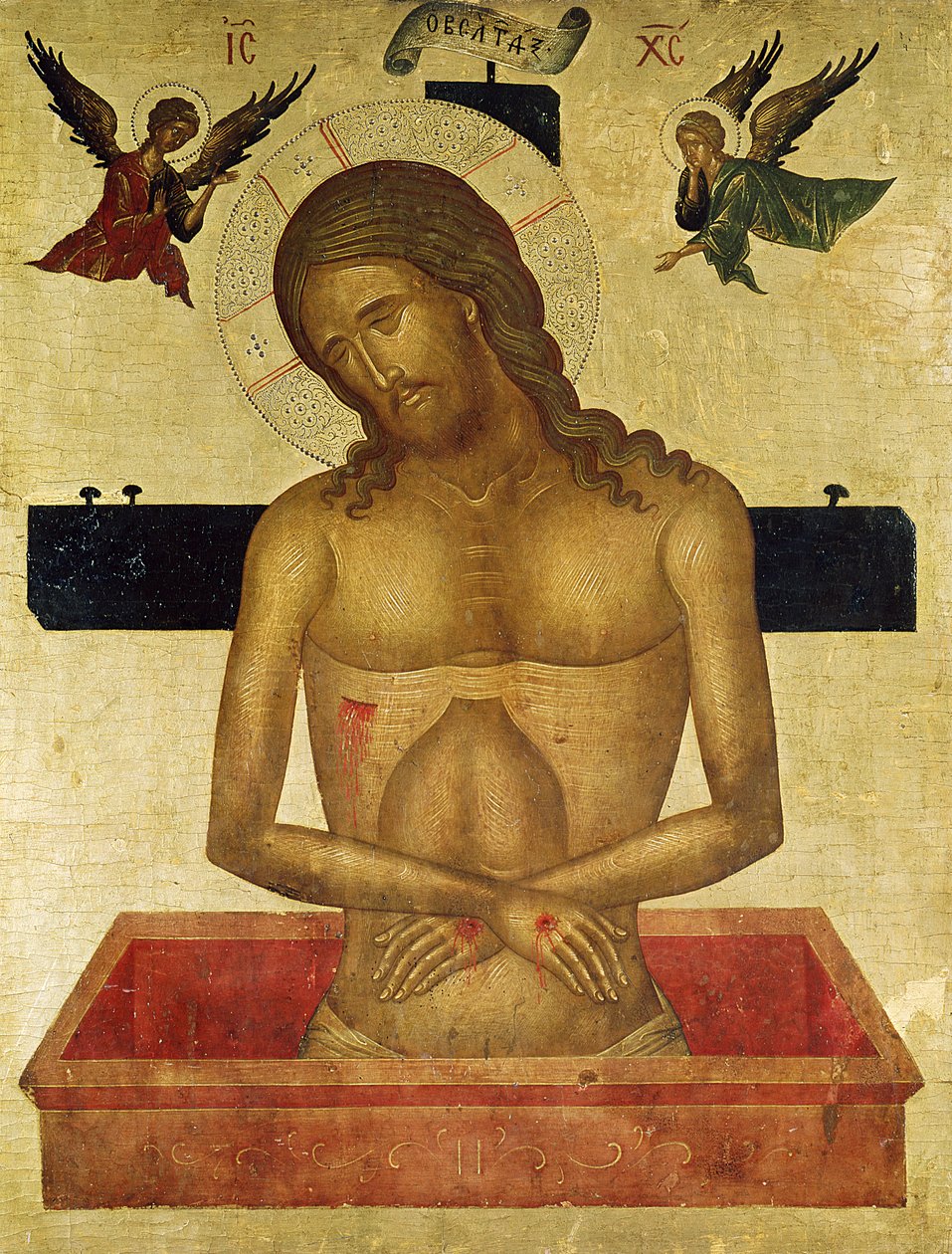 Ikona przedstawiająca Chrystusa w grobie autorstwa Greek School