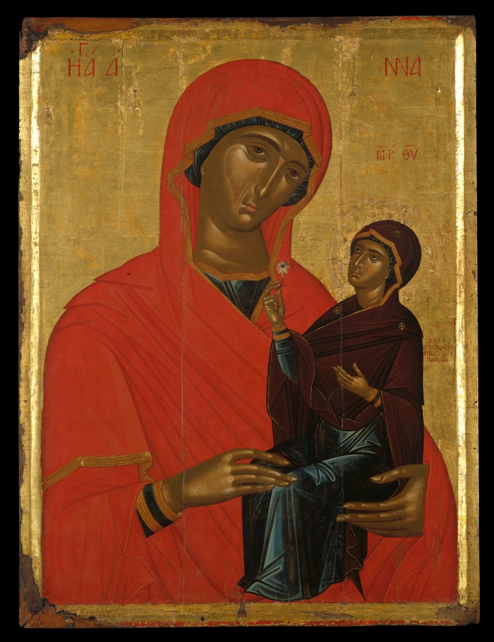 Ikona św. Anny i Dziewicy (tempera jajeczna na panelu) autorstwa Greek School