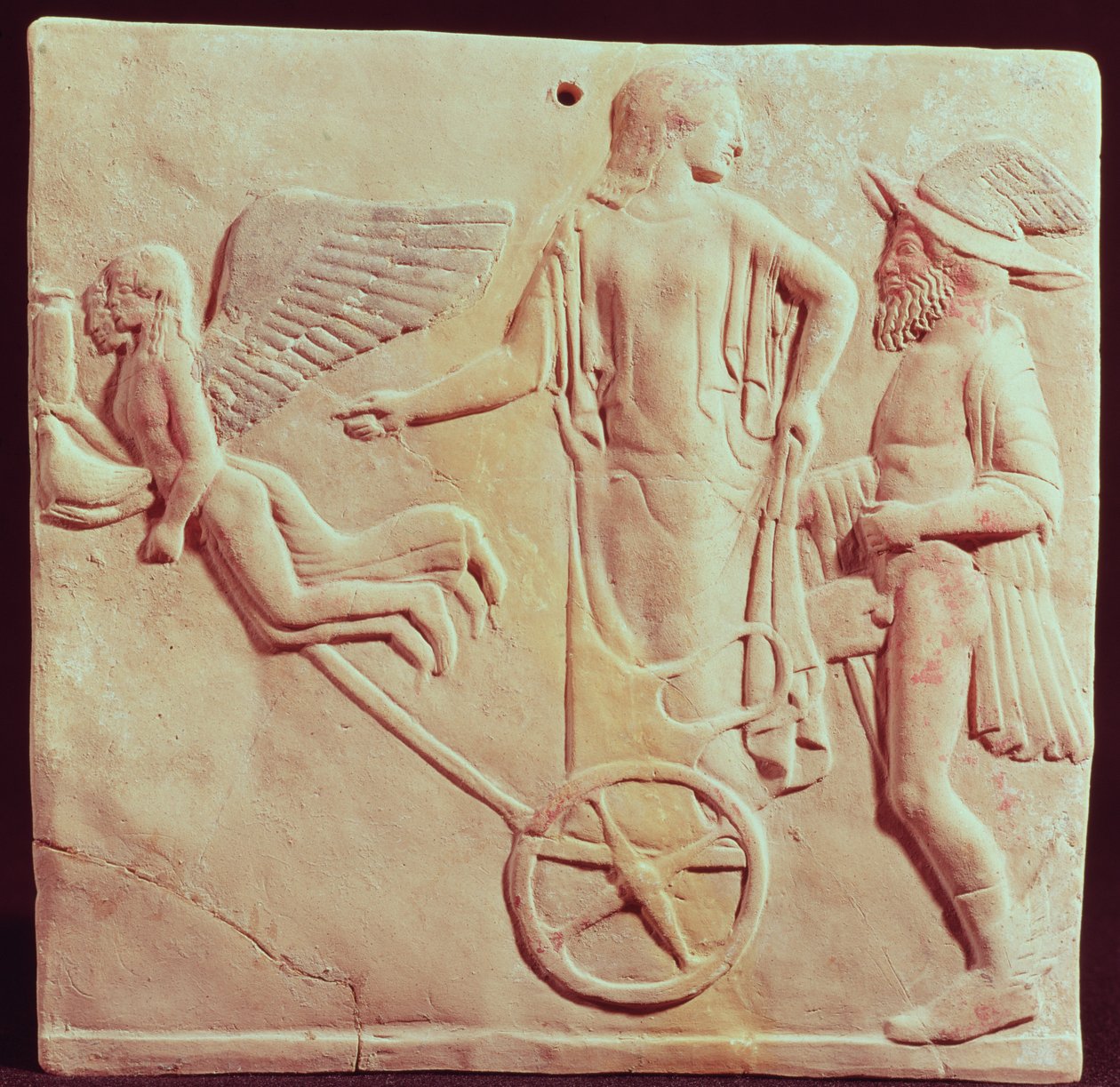 Afrodyta i Hermes na rydwanie ciągniętym przez Erosa i Psyche, 470 p.n.e. (terakota) autorstwa Greek
