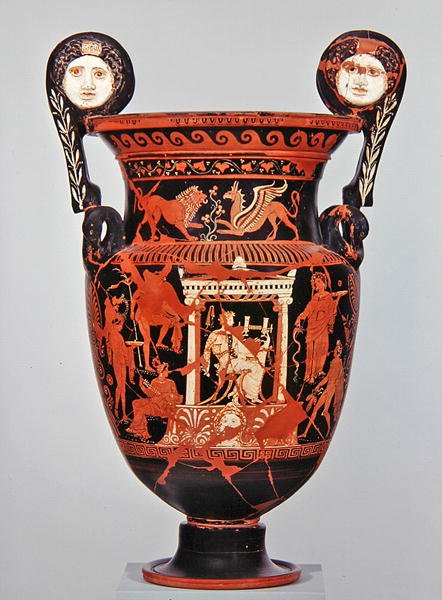 Apulijski krater wolutowy z czerwoną figurą, ok. 375-350 pne (ceramika) autorstwa Greek