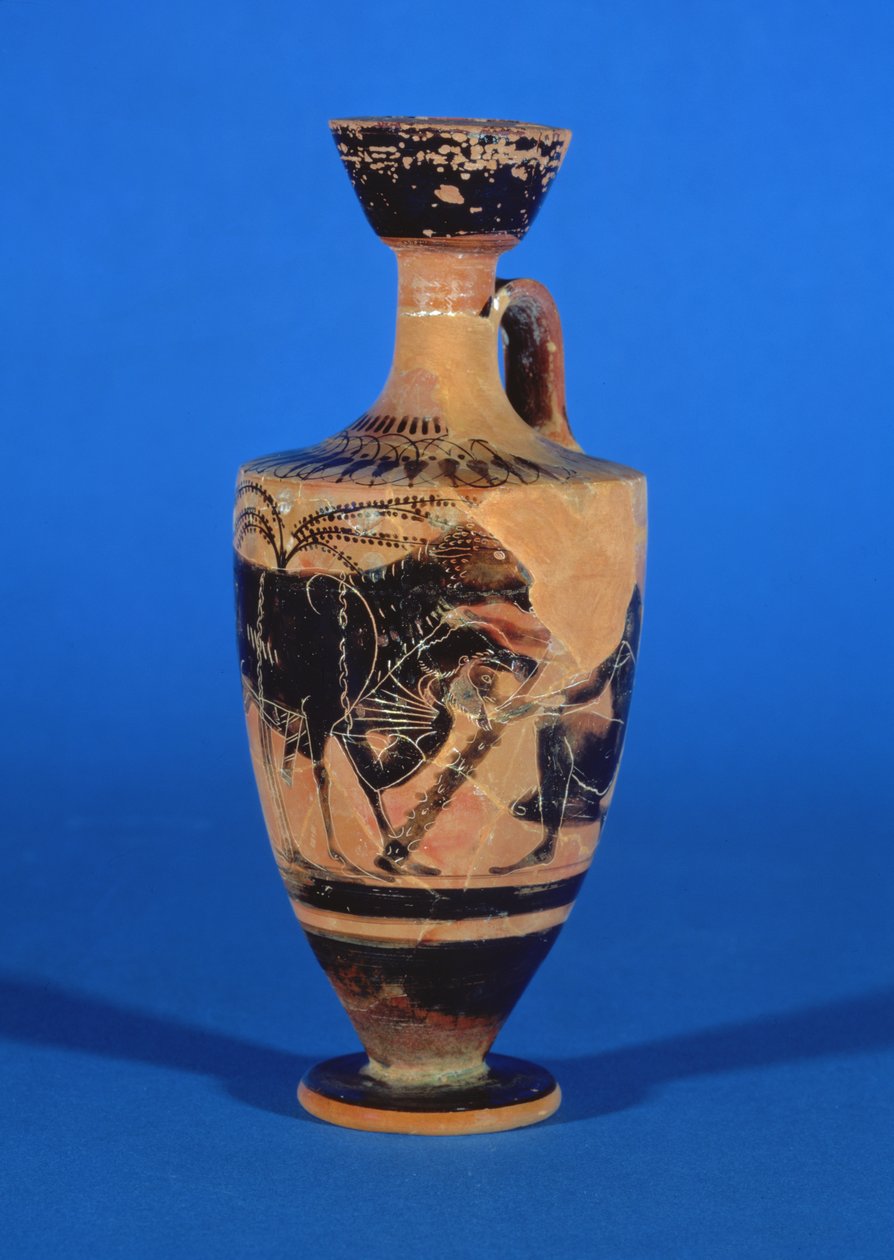 Strychowy czarnofigurowy lekythos przedstawiający uciekającego Cyklopa Odyseusza, ok. 1930 r. 530 pne autorstwa Greek